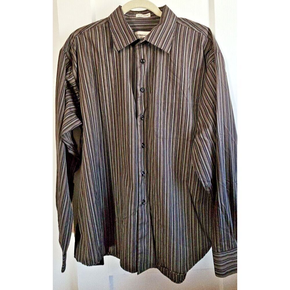 Pronto Uomo Shirt Mens Sz XL Multicolor Striped Button Up Long Sleeve NON IRON